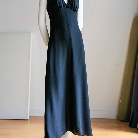 Black Halter Neck Maxi Dress with Rhinestone Detail - Picture 3 of 8